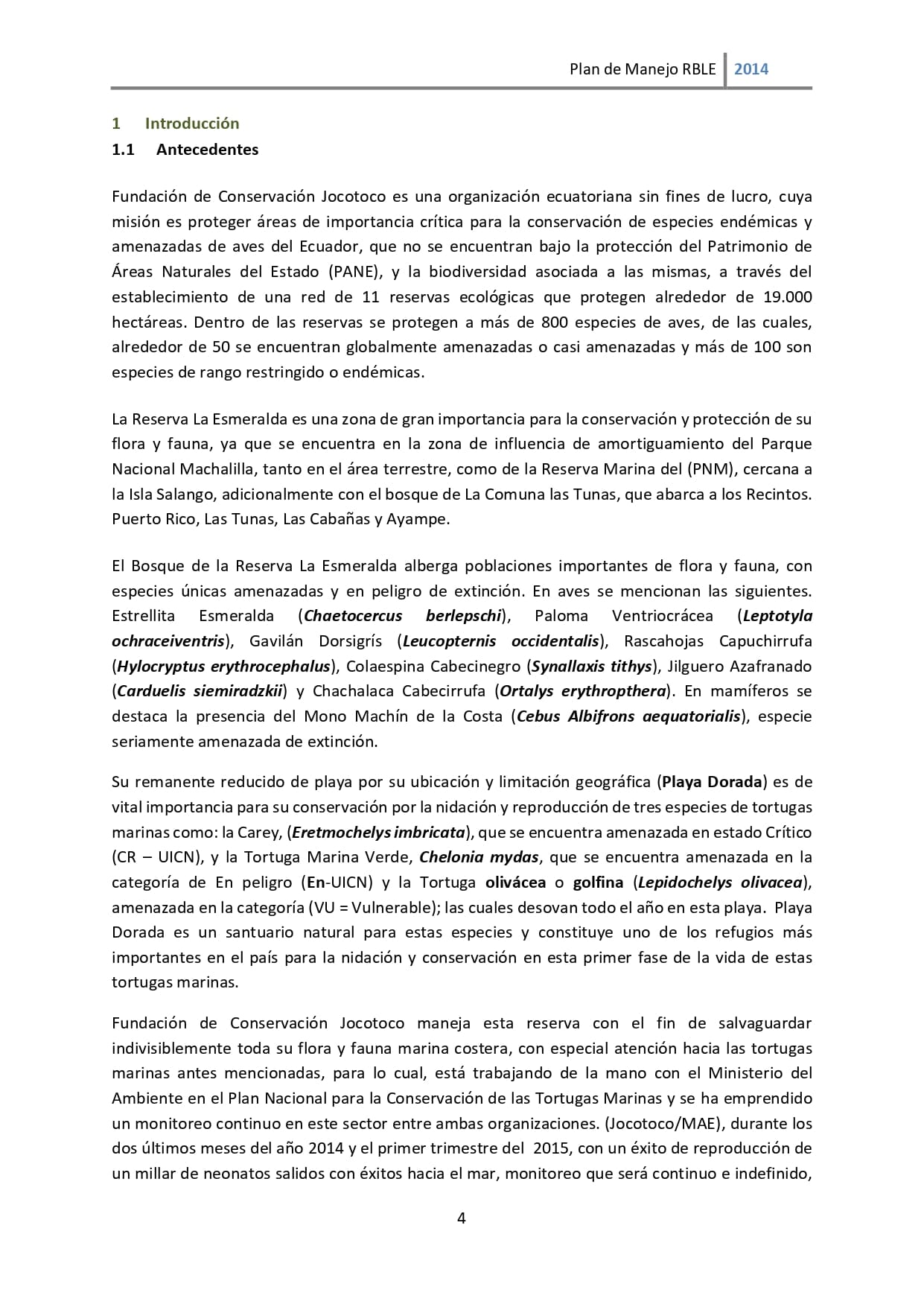 Plan de manejo