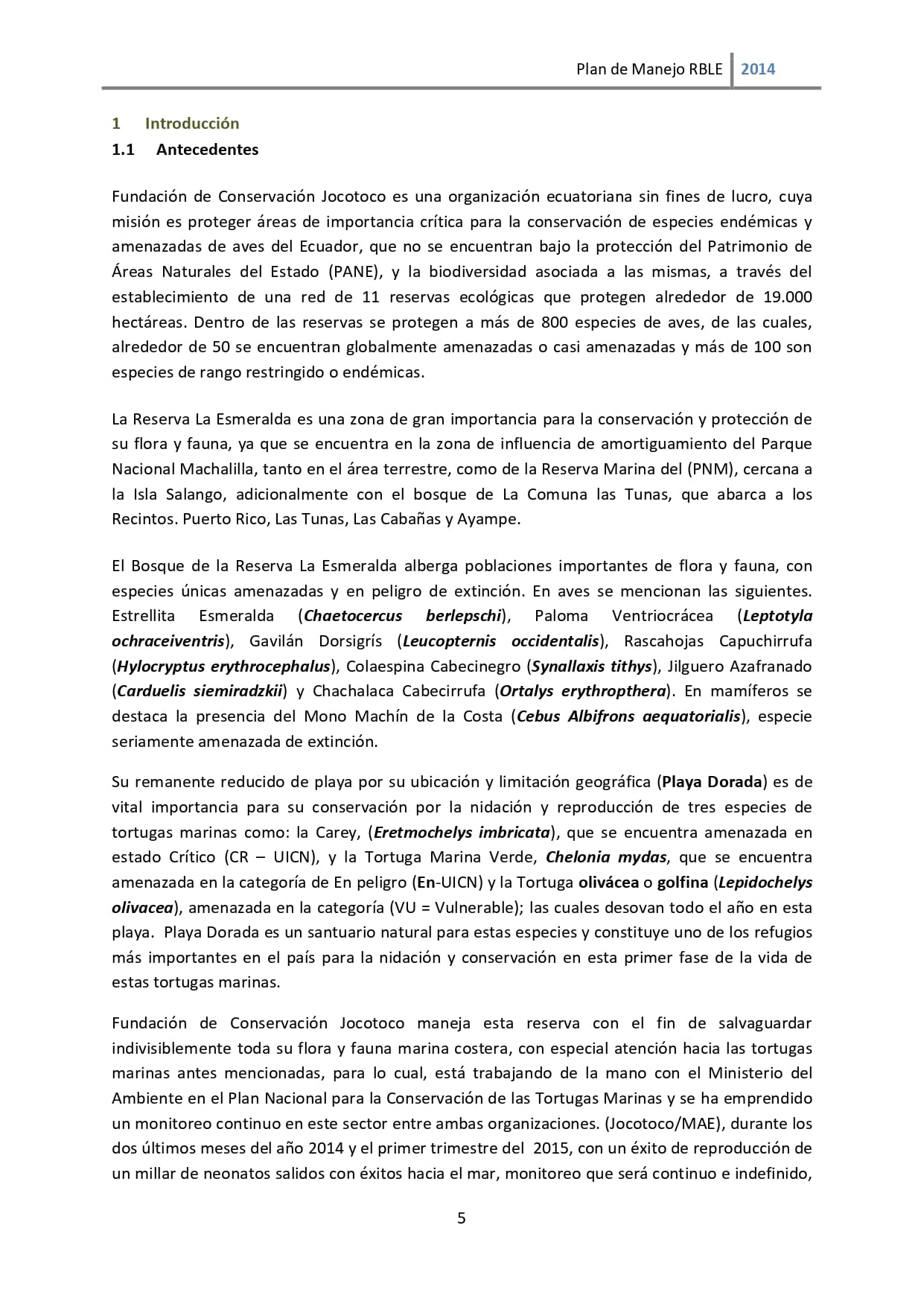 Plan de manejo