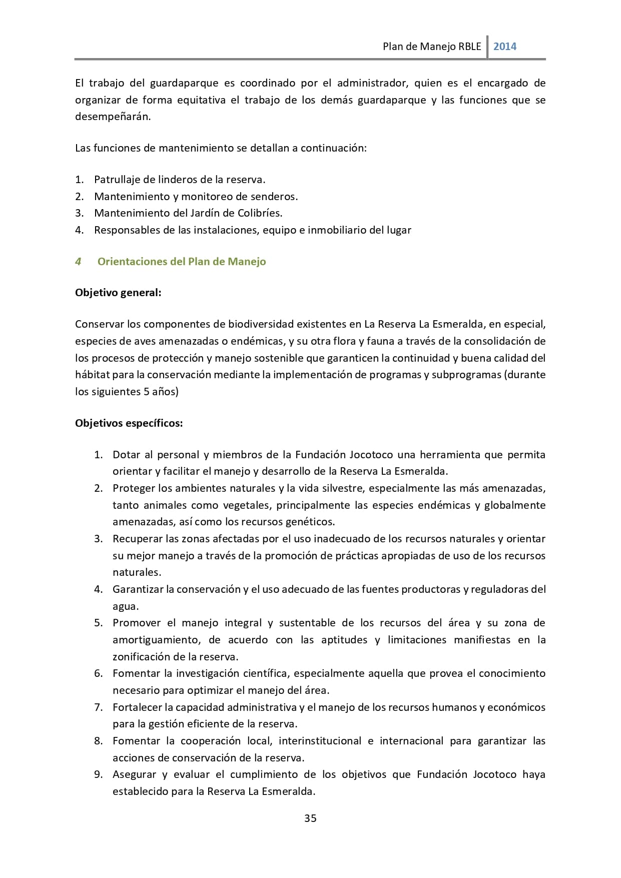 Plan de manejo