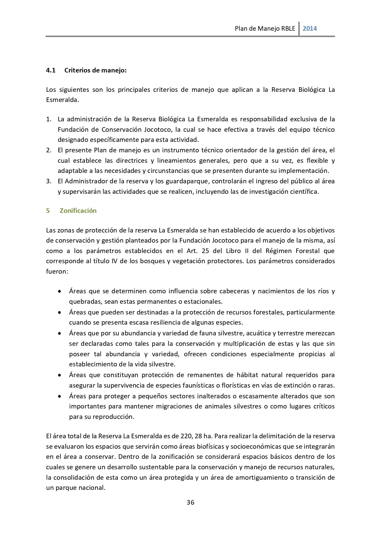 Plan de manejo