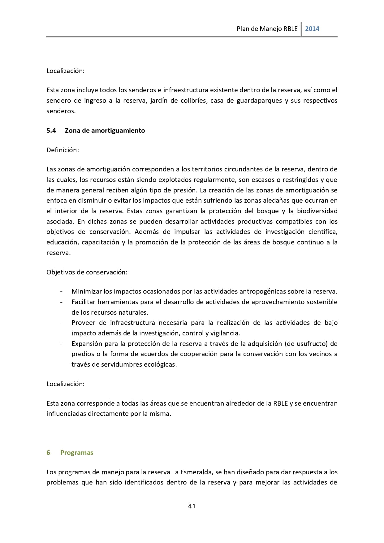 Plan de manejo