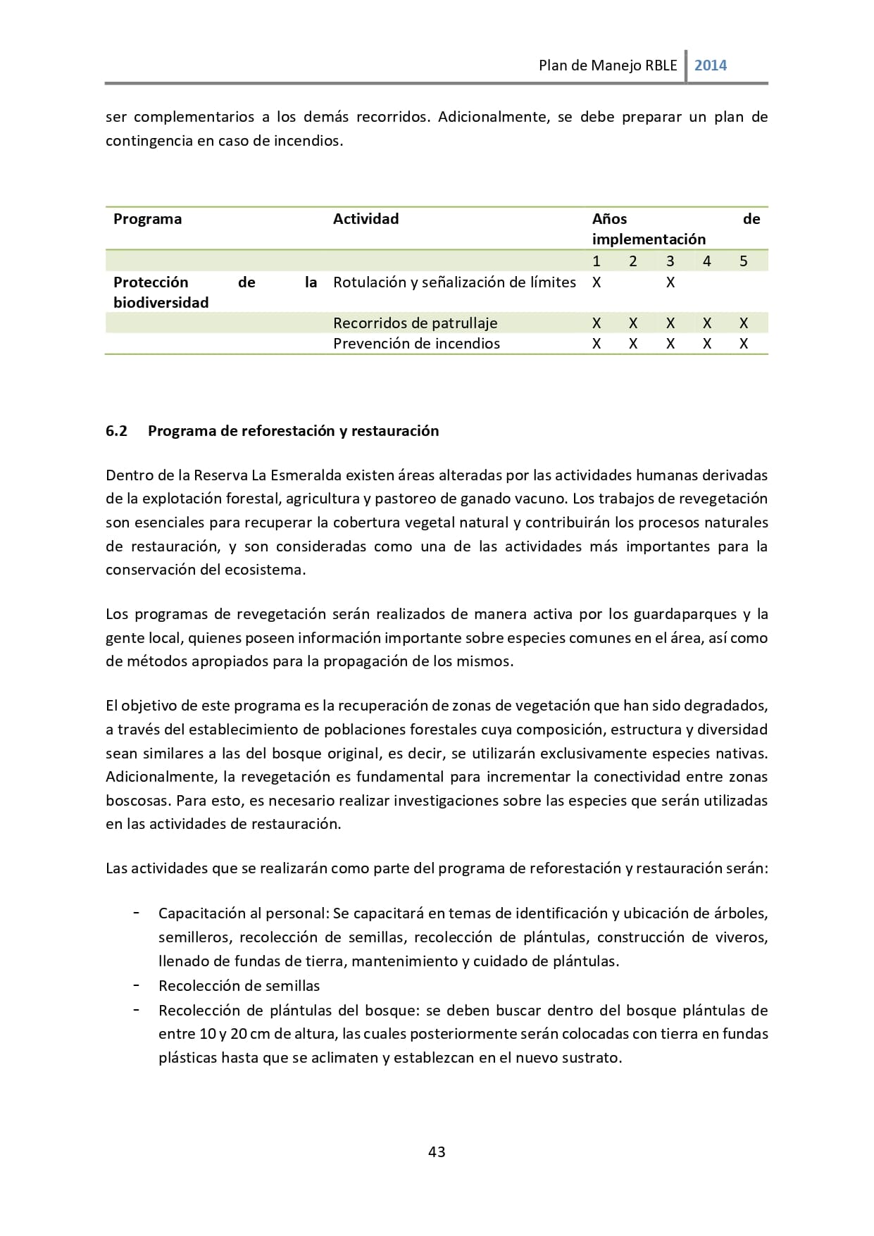 Plan de manejo