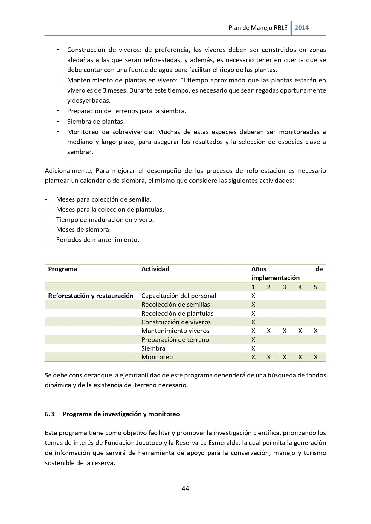 Plan de manejo