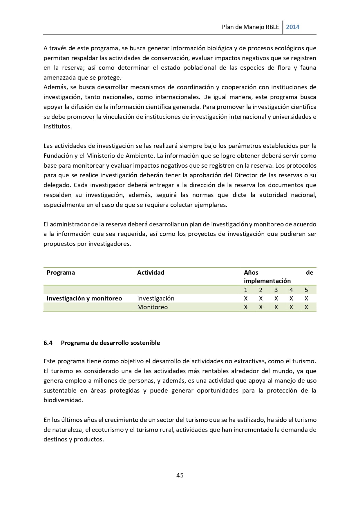Plan de manejo