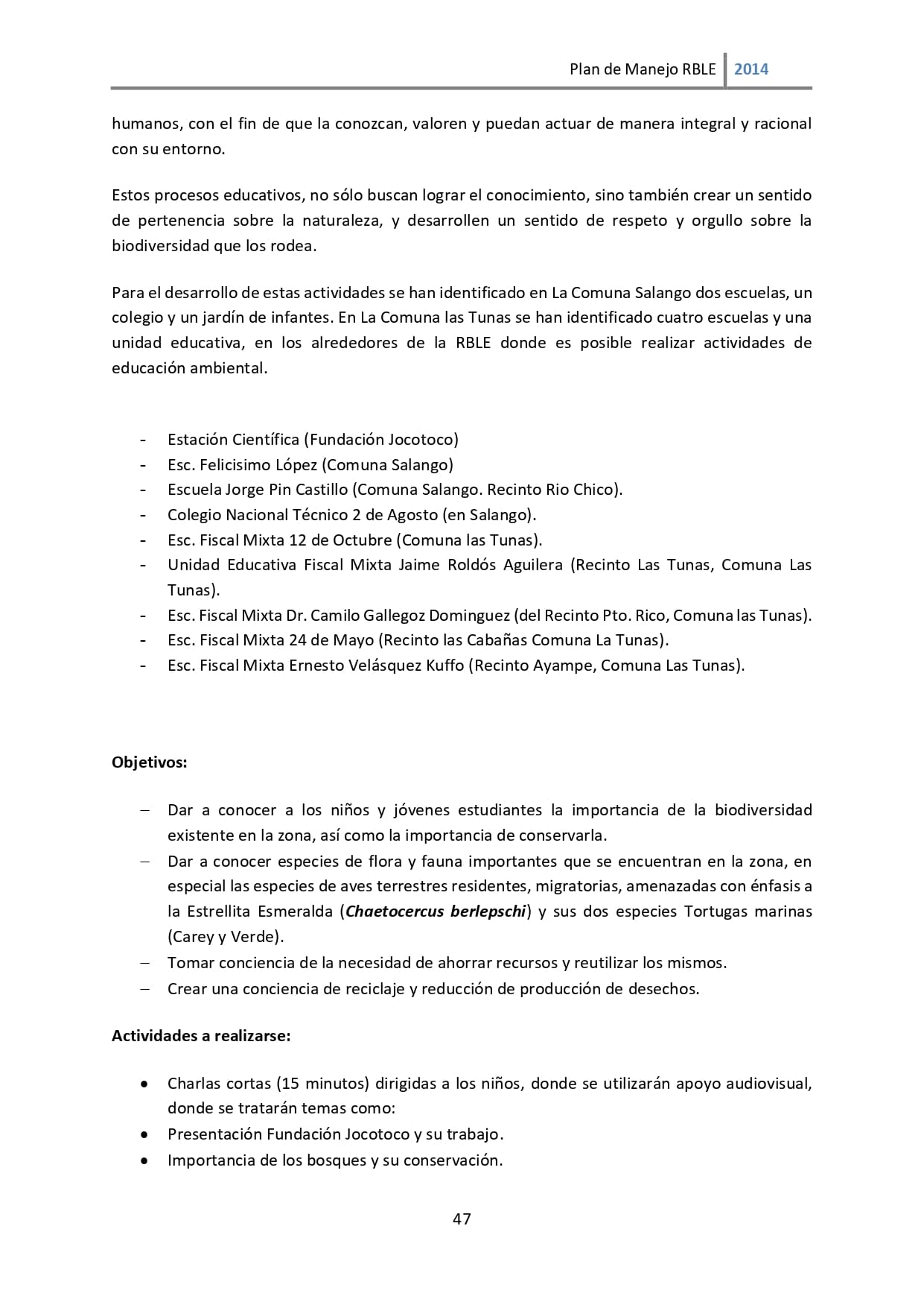 Plan de manejo