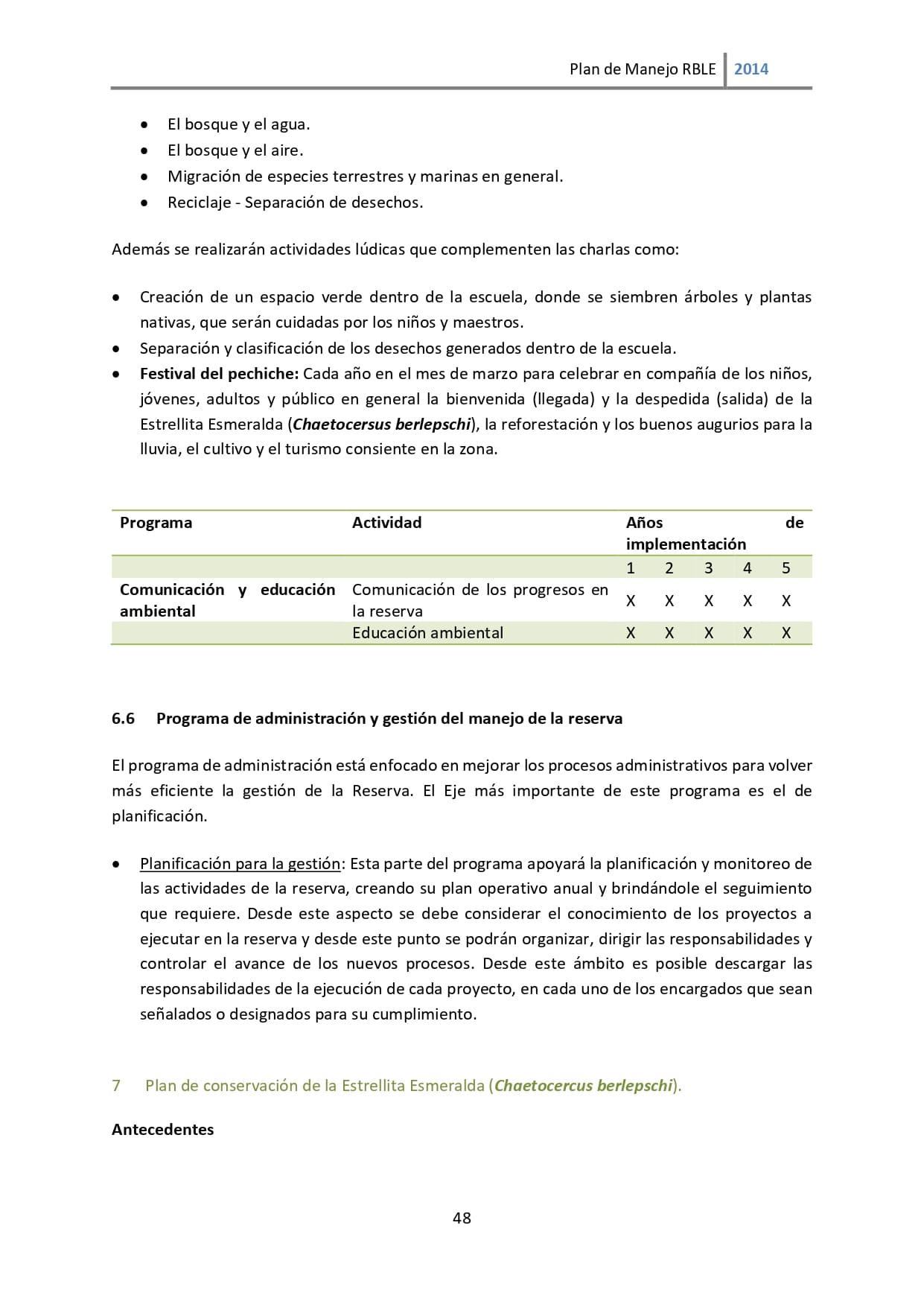 Plan de manejo