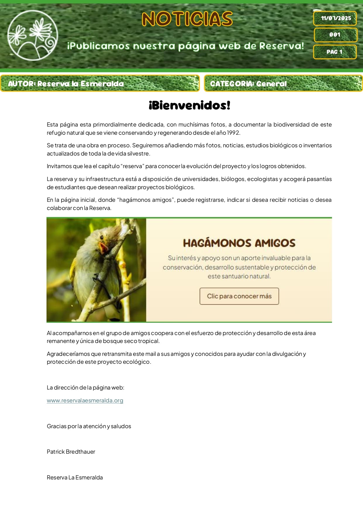 ¡Publicamos nuestra pagina web de la Reserva!